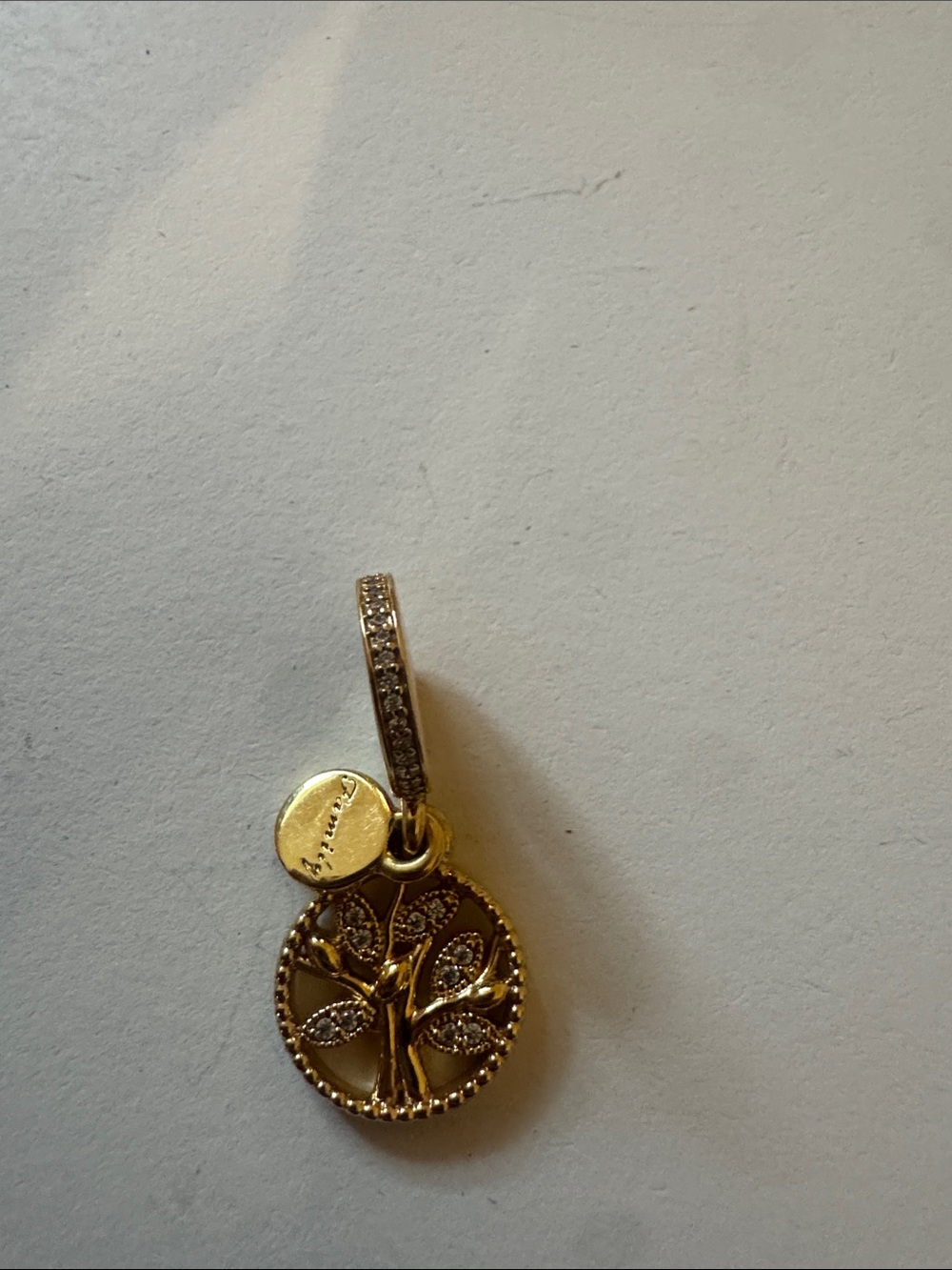 Pandora Family Tree Dangle Charm | Gold Tone | Sparkling Family Charm